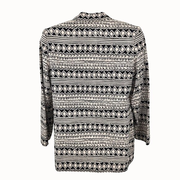 VINTAGE RAFAELLA BLACK & BEIGE GEOMETRIC PRINT LINEN COTTON BLAZER JACKET - 12 - Picture 3 of 6